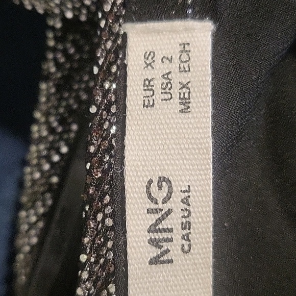 MNG Mango Textured Deep V Neck Pockets Lined Silver Metallic Mini Dress Sz 2 - Picture 9 of 16